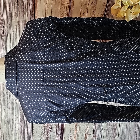 TOMMY HILFIGER NAVY WHITE POLKA DOT LONG ROLL-TAB SLEEVE BUTTON-UP BLOUSE - Picture 6 of 16
